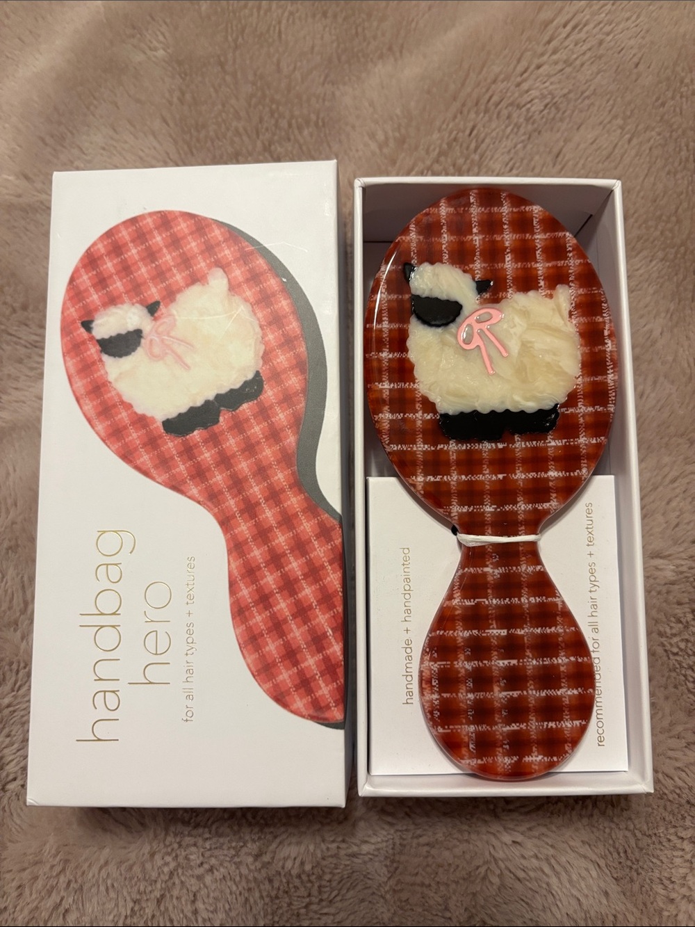 Solar Eclipse Hand Painted Vintage Lamb Handbag Hero Brush-Red Plaid-NWT RARE - Picture 3 of 5